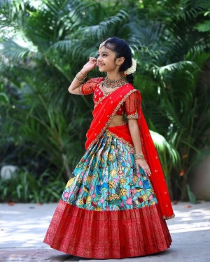 Soft Printed Cotton Red Girls Lahenga